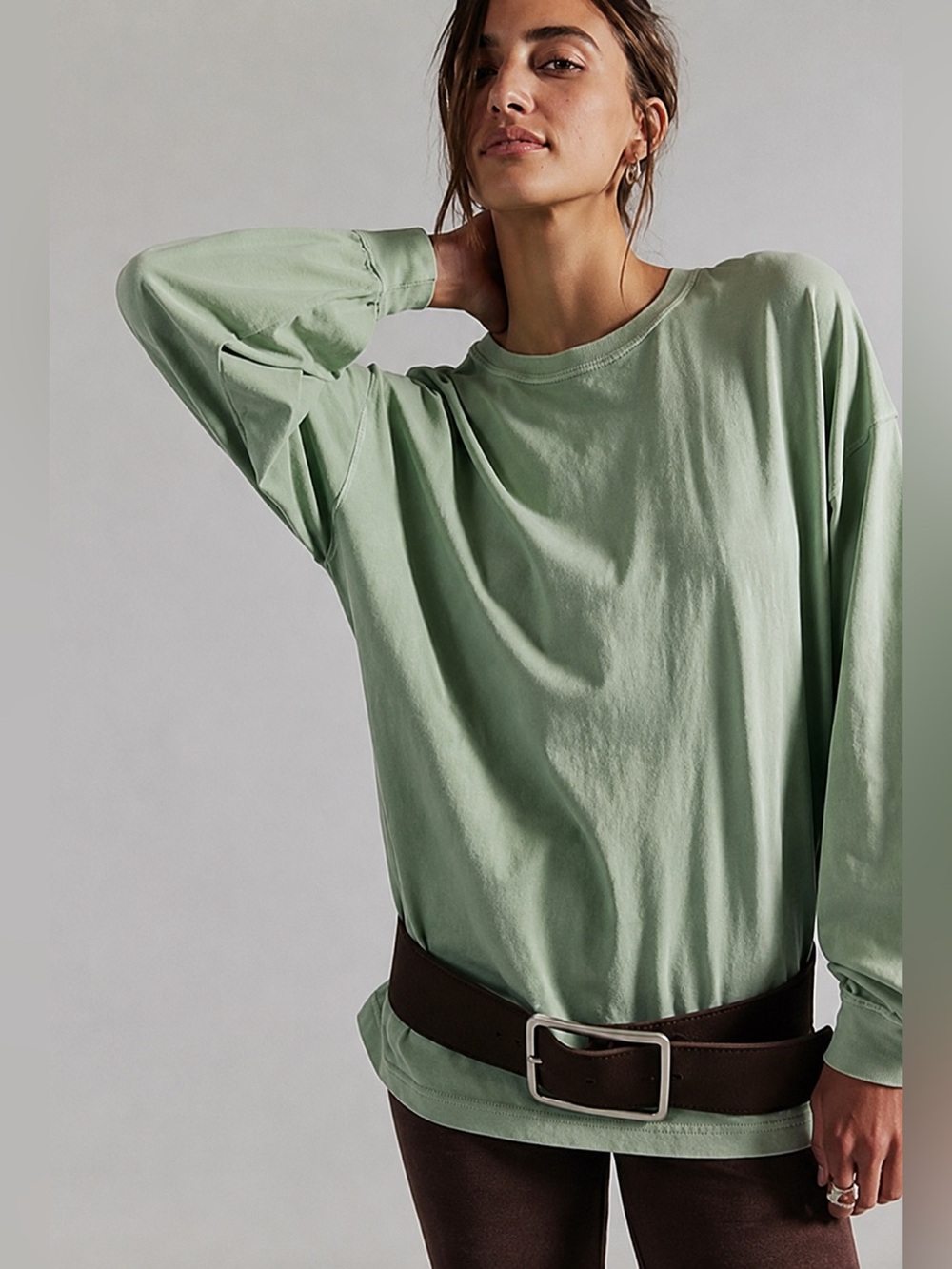 NWT FREE PEOPLE WE THE FREE Perfect Oversized Long Sleeve Top | Soft Moss $48 S